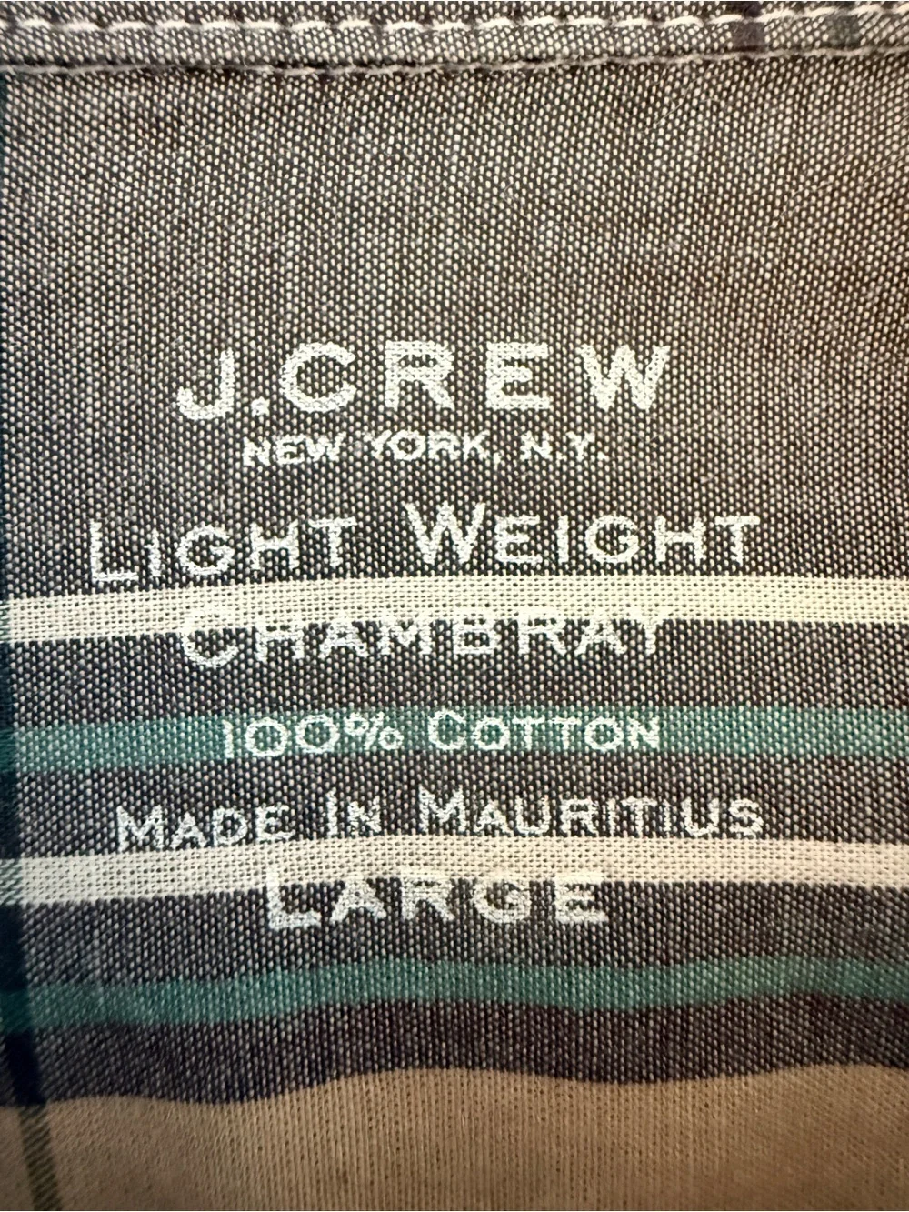 J.Crew Men’s Lightweight Chambray Plaid Button Down Shirt Blue Gray Tan Large